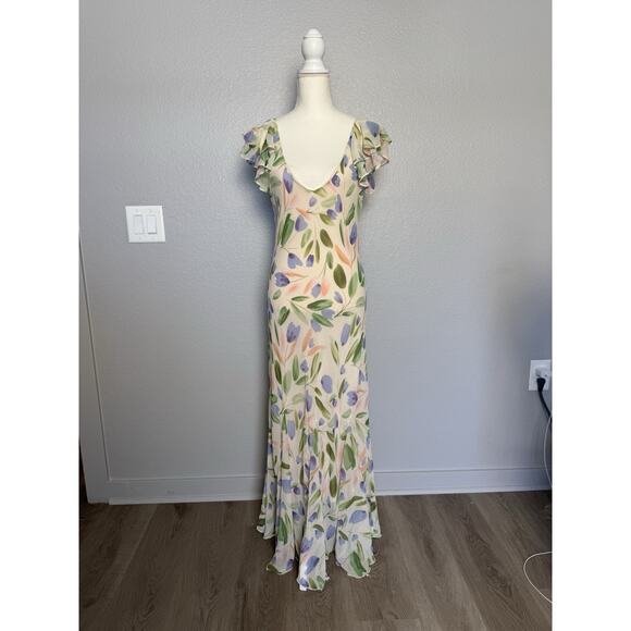 New Revolve ASTR Wisteria Dress Chiffon Maxi Dress Floral Size Large - Picture 3 of 5